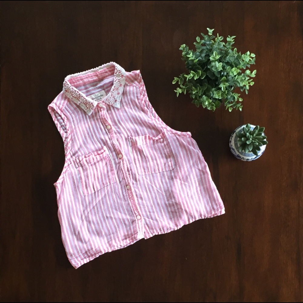 Cropped Pink Pinstripe Abercrombie Blouse (S)